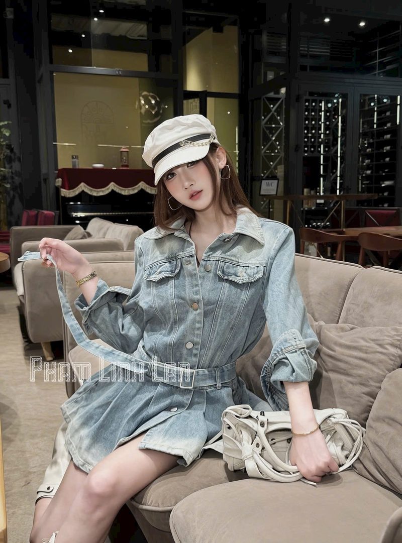 Đầm jean sơ mi wash loang