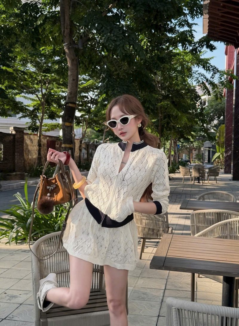 Set len móc kem viền đen